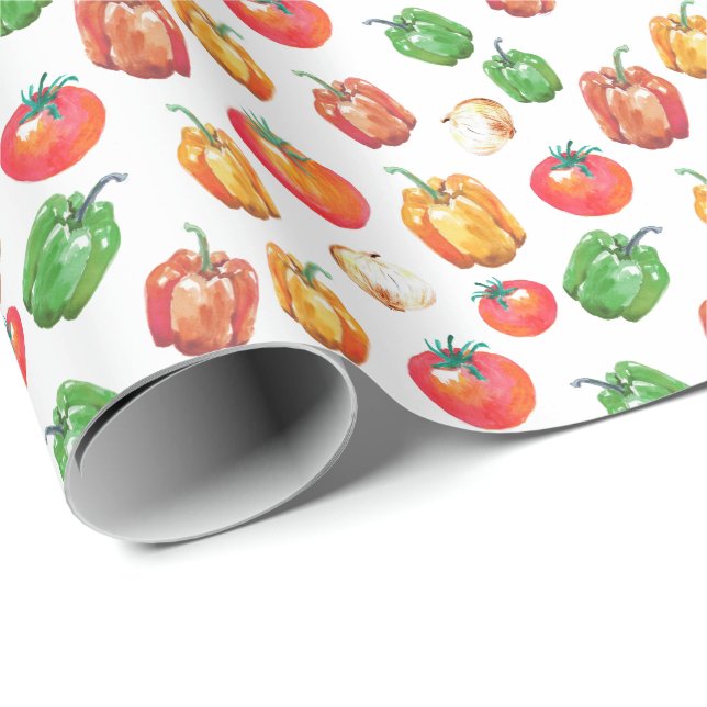 Tomato Peppers Onion Hand-Drawn Foodie Wrapping Paper (Roll Corner)