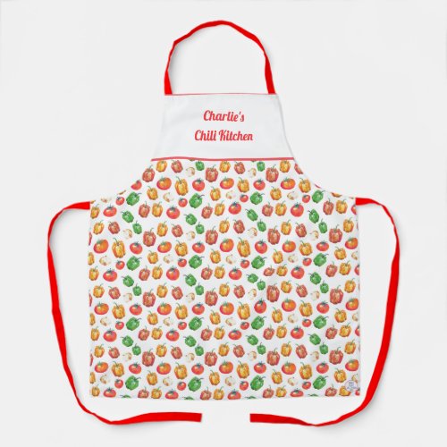 Tomato Peppers Onion Hand_Drawn Summer Foodie Apron