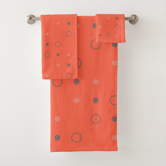 tomato red and brown dots bath towel set (Insitu)