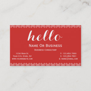 Tomato Red and White Unique Greeting Message  Business Card