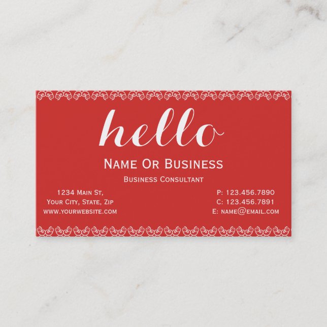 Tomato Red and White Unique Greeting Message  Business Card (Front)