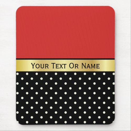 Tomato Red Black  White Dots Gold Personalized Mouse Pad