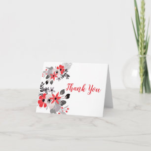 Tomato Red Blush Pink Misty Lilac Floral Thank You Card