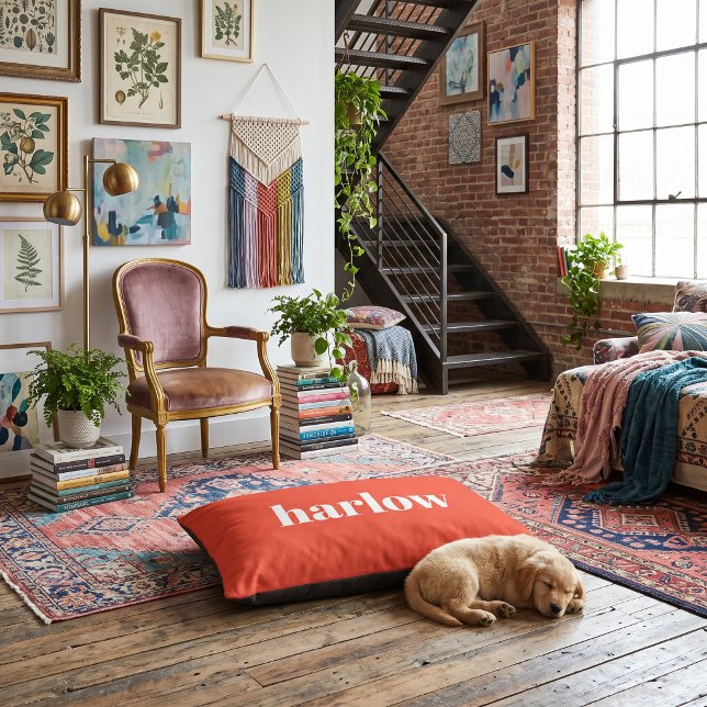 Tomato Red Bold Name Monogram Pet Bed (Creator Uploaded)