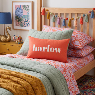 Tomato Red Bold Retro Name Monogram Lumbar Pillow