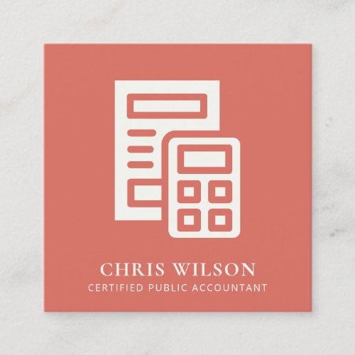 TOMATO RED MODERN CALCULATION ICON ACCOUNTING TAX SQUARE BUSINESS CARD