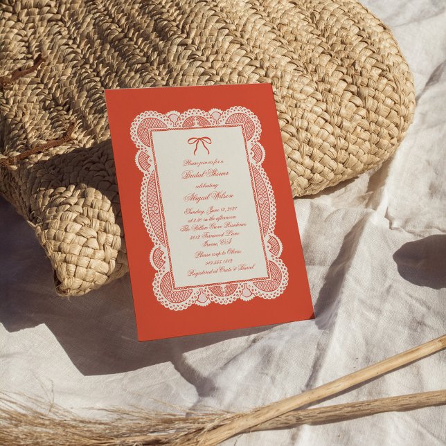 Tomato Red Paper Lace Bridal Shower  Invitation (Creator Uploaded)