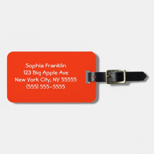 Tomato Red Solid Color Minimalist Luggage Tag