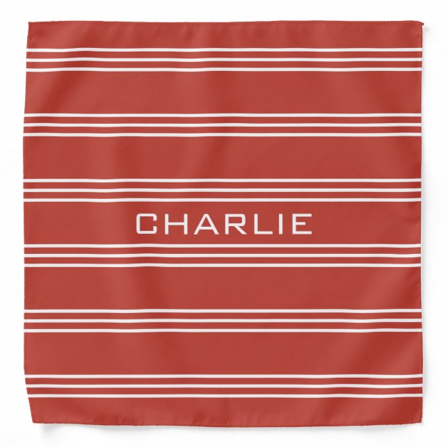 Tomato Red Stripes custom monogram bandana (Front)