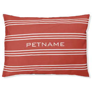 Tomato Red Stripes custom monogram dog beds