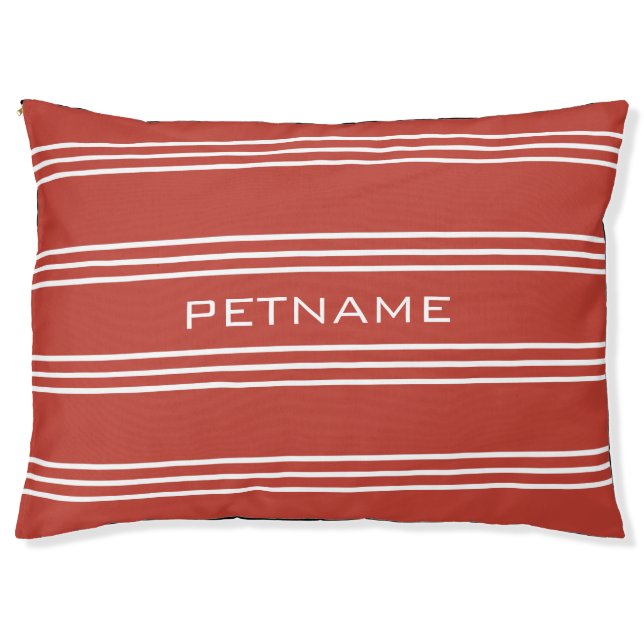 Tomato Red Stripes custom monogram dog beds (Front)