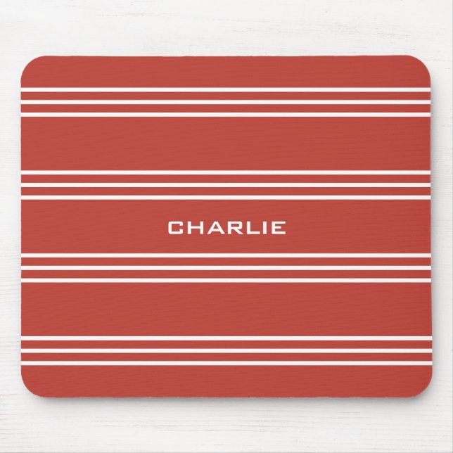 Tomato Red Stripes custom monogram mousepad (Front)
