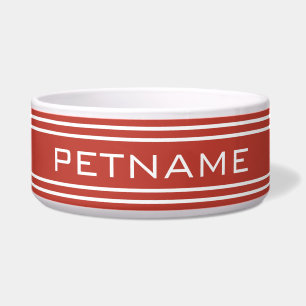 Tomato Red Stripes custom monogram pet bowls