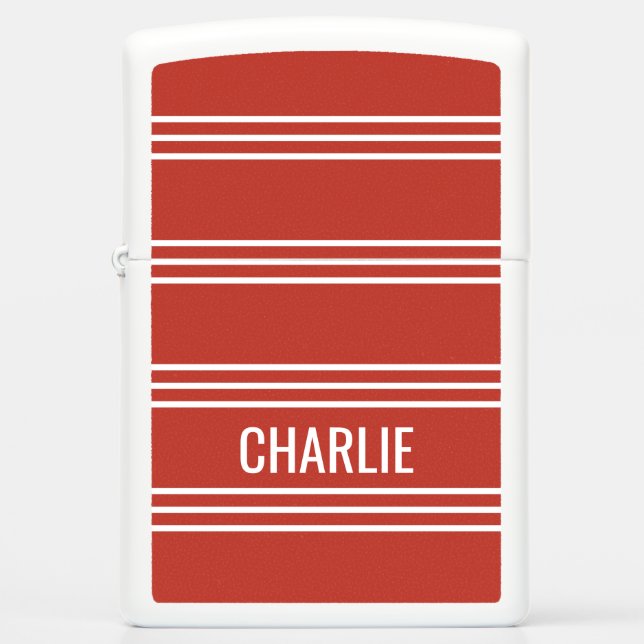 Tomato Red Stripes Pattern custom name lighter (Front)