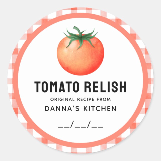 Tomato Relish canning label with checkered design (Front)