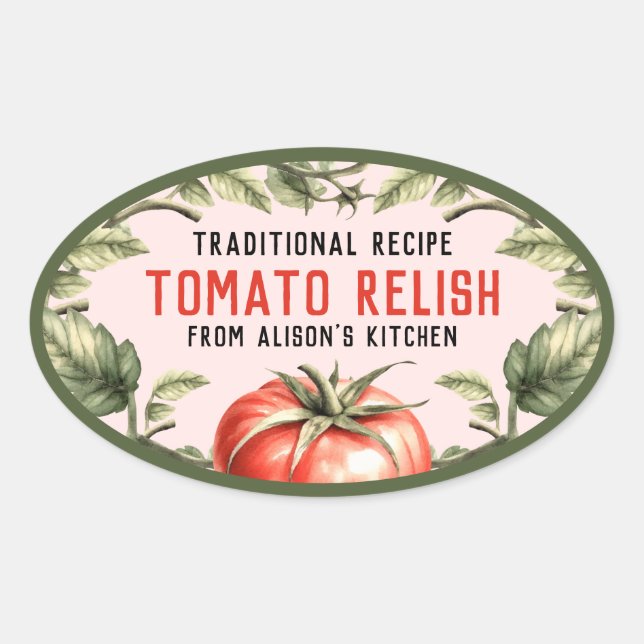 Tomato Relish vintage style illustration Oval Sticker (Front)