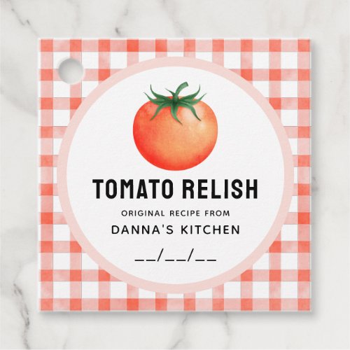 Tomato Relish with tomato and checkered pattern Favor Tags