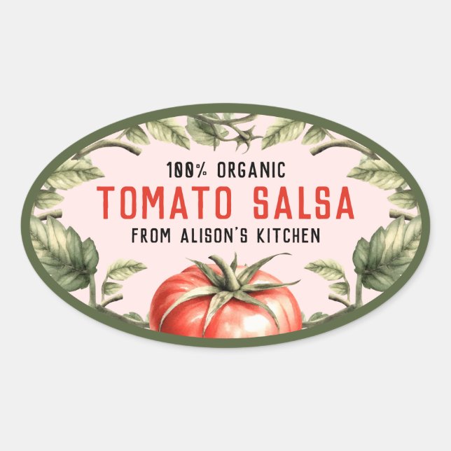 Tomato Salsa canning label with watercolour tomato (Front)