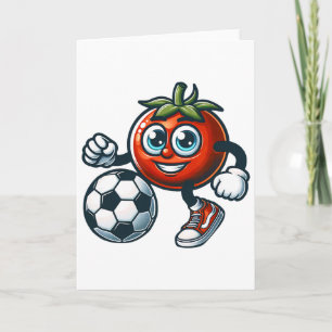 Tomato Soccer Player Cute Cartoon With Footbyll Card