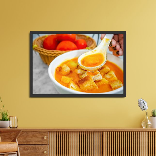 Tomato Soup with Crunchy Bread Crumbs Framed Art (Living Room)