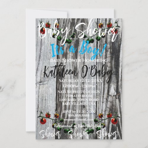 TOMATO VINE PHOTO BABY BOY SHOWER INVITATION