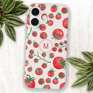 Tomato Watercolor Mediterranean Monogram Initial iPhone 16 Case