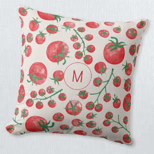 Tomato Watercolor Mediterranean Monogram Initial Throw Pillow