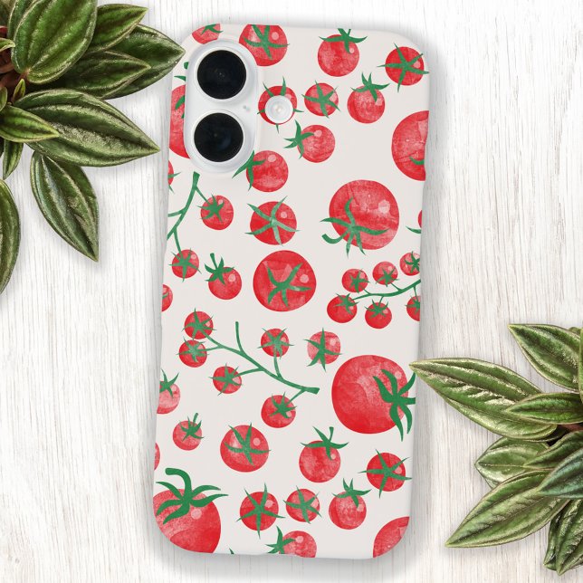 Tomato Watercolor Mediterranean Summer Pattern Iphone Case (Fun Mediterranean summer watercolor tomato pattern cell phone cover)