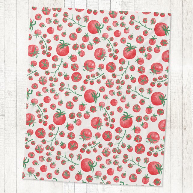 Tomato Watercolor Pattern Fleece Blanket (Fun Mediterranean summer watercolor tomato pattern fleece blanket)