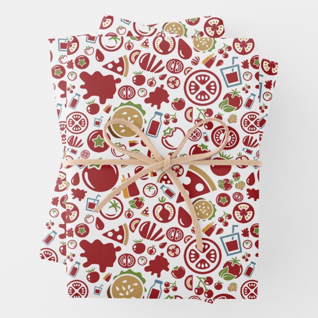 Tomato, Watermelon & Food Pattern – Retro Kitchen  Wrapping Paper Sheets (In situ)