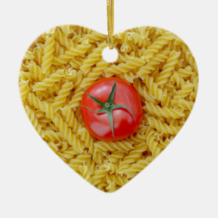 Tomato with fusilli pasta ceramic ornament