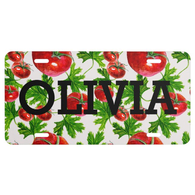 Tomato with Leaves Pattern License Plate (Front)