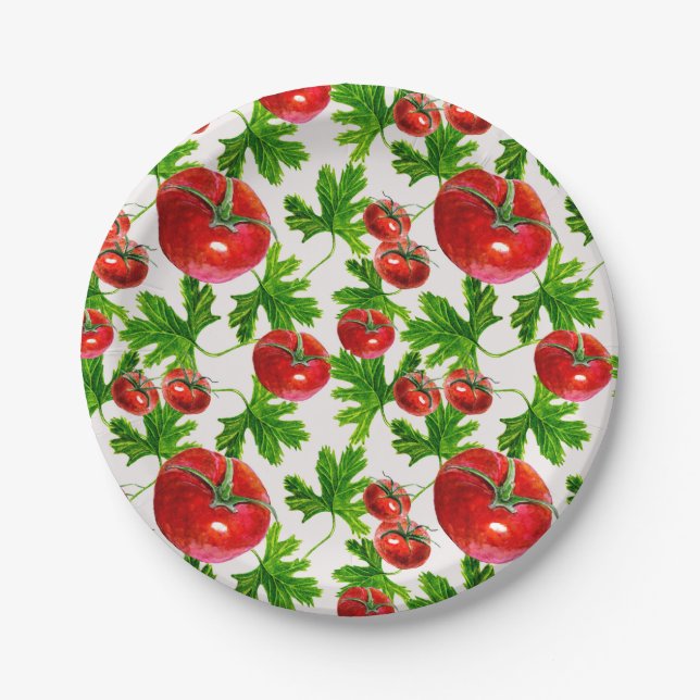 Tomato with Leaves Pattern Paper Plates (Front)