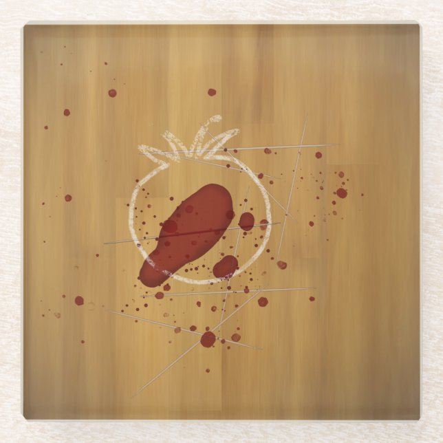Tomatocide Chalk Outline Blood Spatter Crime Scene Glass Coaster (Front)