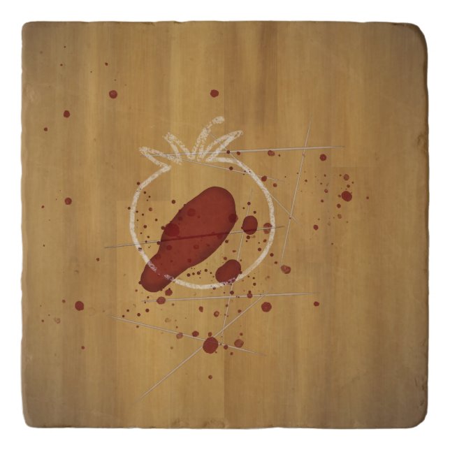 Tomatocide Chalk Outline Blood Spatter Crime Scene Trivet (Front)