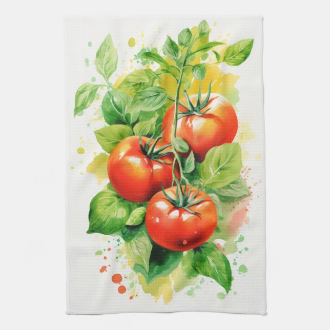 Tomatoes and Basil Tea Towel (Vertical)