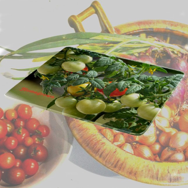 Tomatoes and Blossoms Photographic Glass Cutting Board (Creator Uploaded)