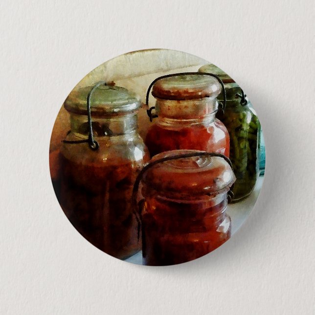 Tomatoes and String Beans in Canning Jars Pinback Button (Front)