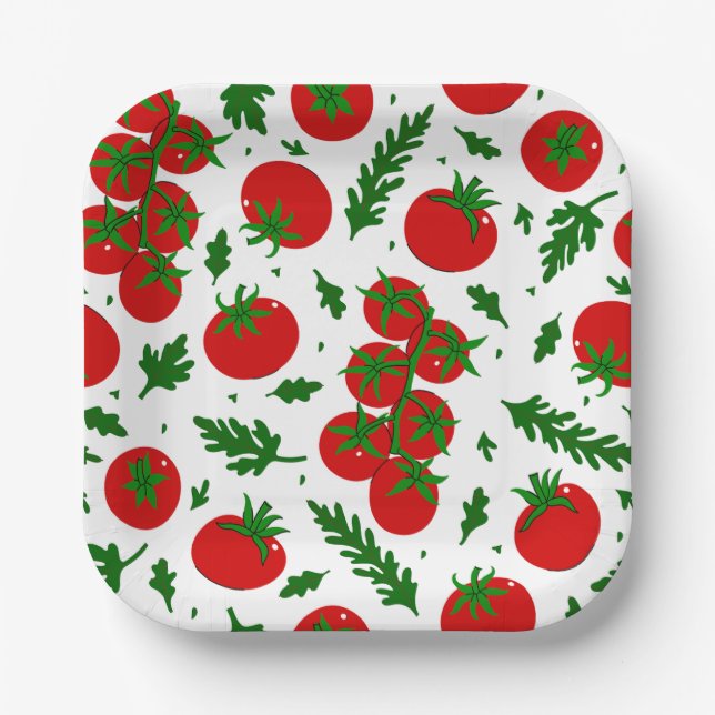tomatoes arugula vegetables vegan vegetarian paper plates (Front)