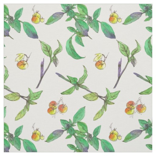 Tomatoes Basil Herbs Watercolor Fabric