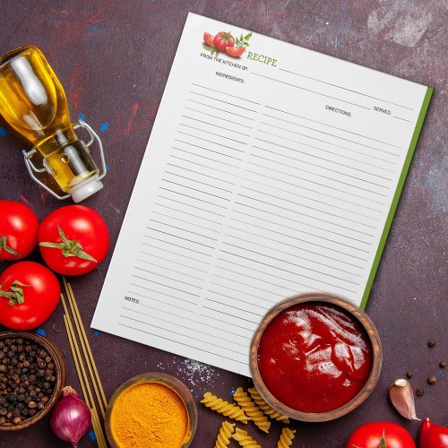 Tomatoes Culinary Recipe Notepad