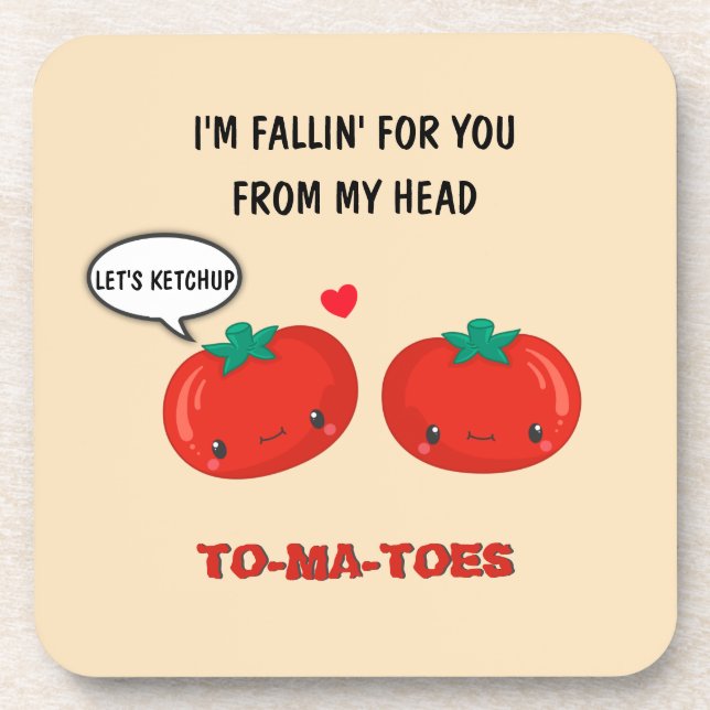 Tomatoes In Love Cute Romantic Valentine's Day Beverage Coaster (Front)