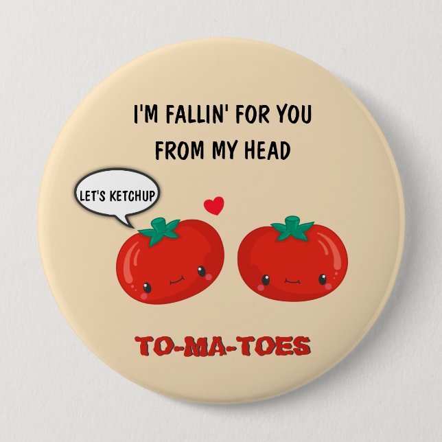 Tomatoes In Love Cute Romantic Valentine's Day Button (Front)