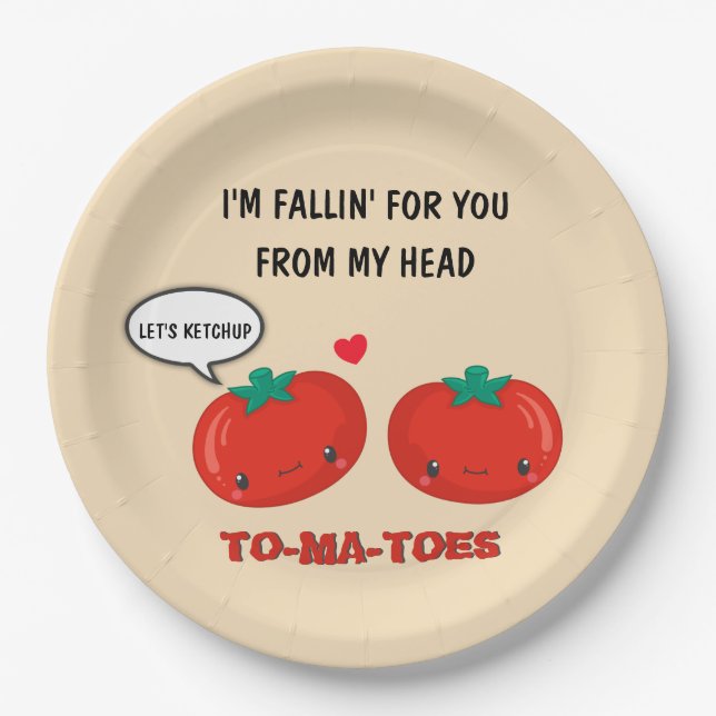 Tomatoes In Love Cute Romantic Valentine's Day Paper Plates (Front)