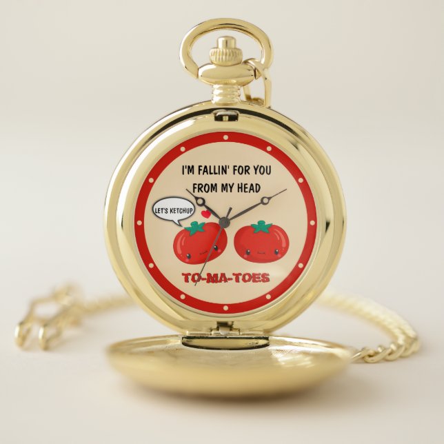 Tomatoes In Love Cute Romantic Valentine's Day Pocket Watch (Inside)