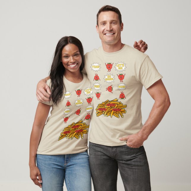 tomatoes jumping to fried potatoes, cartoon T-Shirt (Unisex)