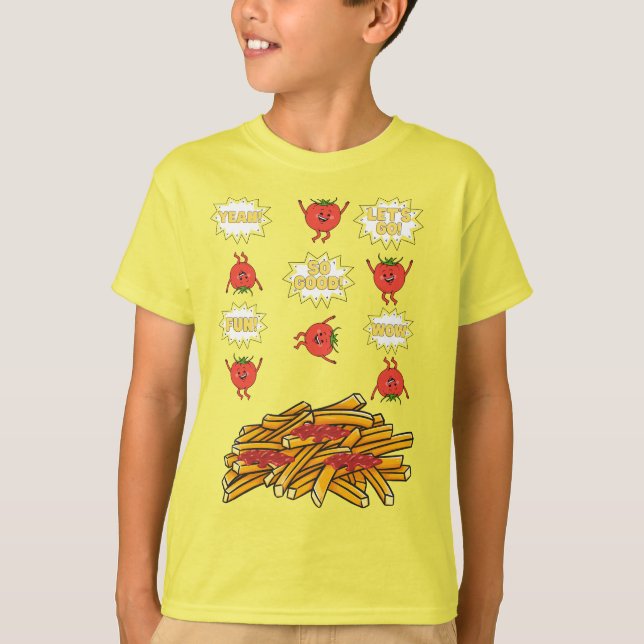 tomatoes jumping to fried potatoes, cartoon T-Shirt (Front)