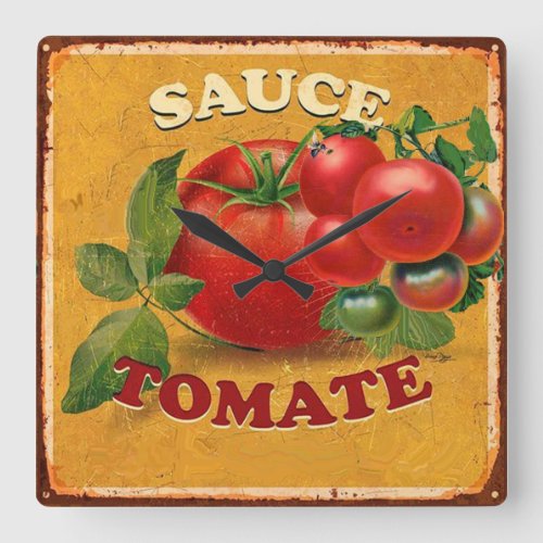 TOMATOES KITCHEN PRESERVES CANNINGS TOMATO SAUCE SQUARE WALL CLOCK
