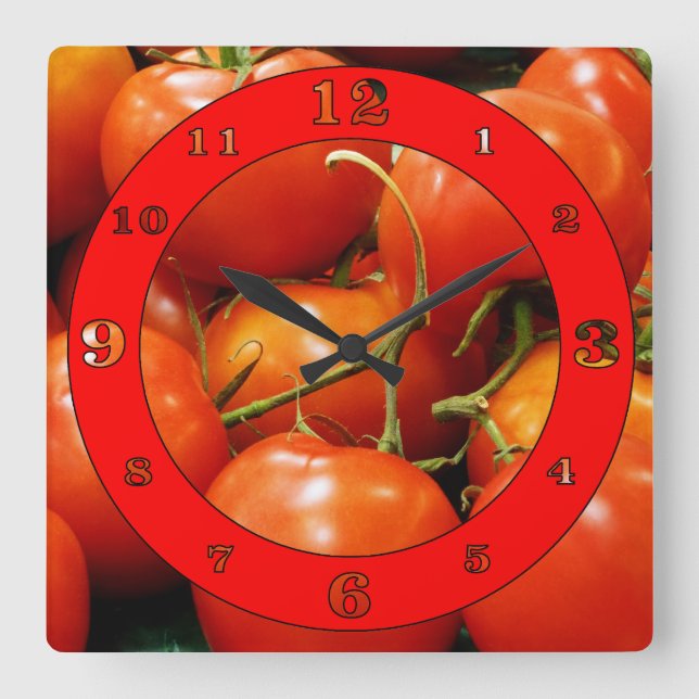 Tomatoes On The Vine Numbered Square Wall Clock (Front)