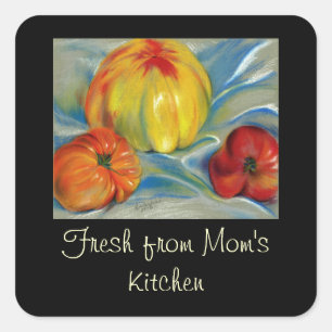 Tomatoes Red, Orange, Yellow - Pastel Drawing Square Sticker